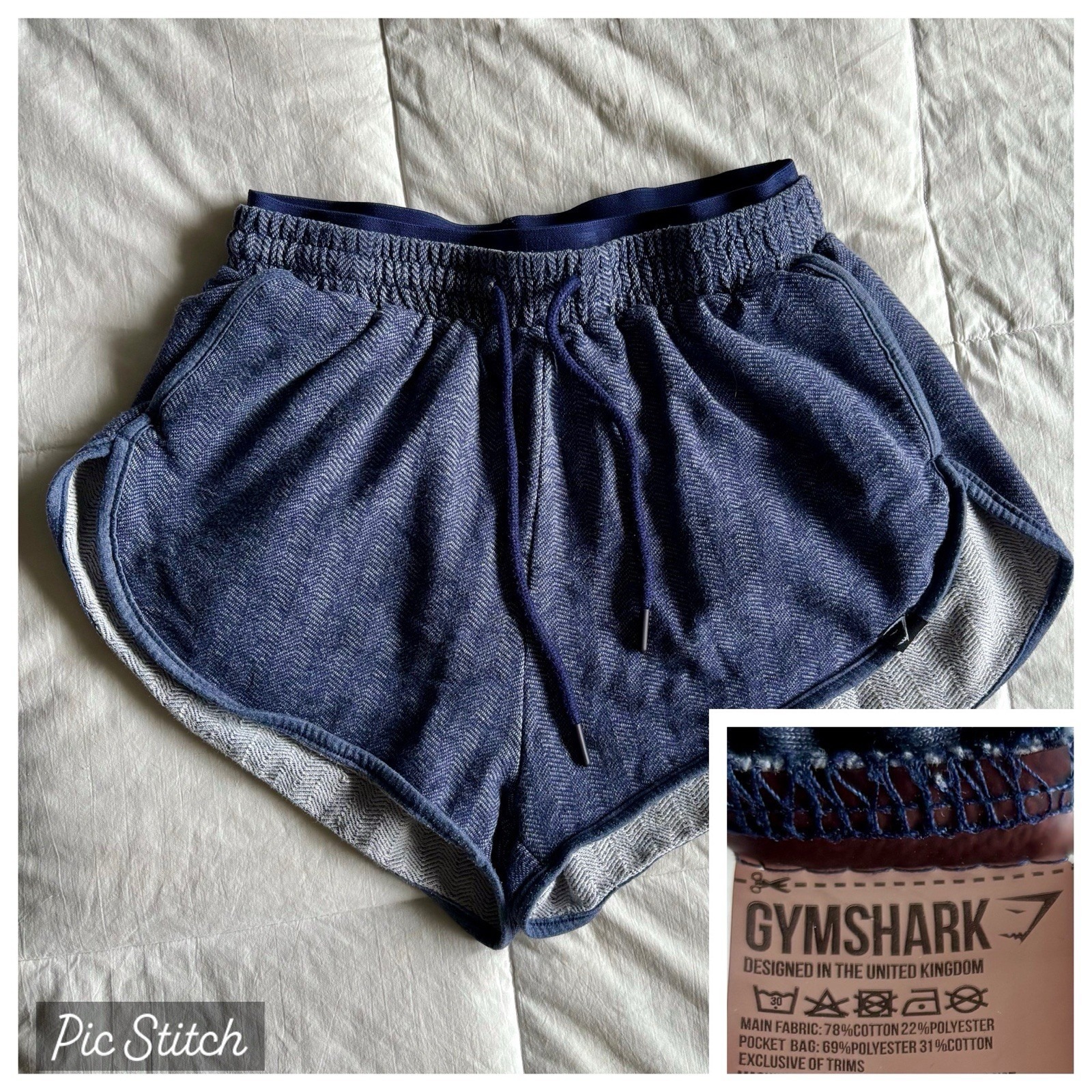 Gymshark Dual Band Herringbone Chevron Knit Shorts Womens Xs Navy Blue Gym Train